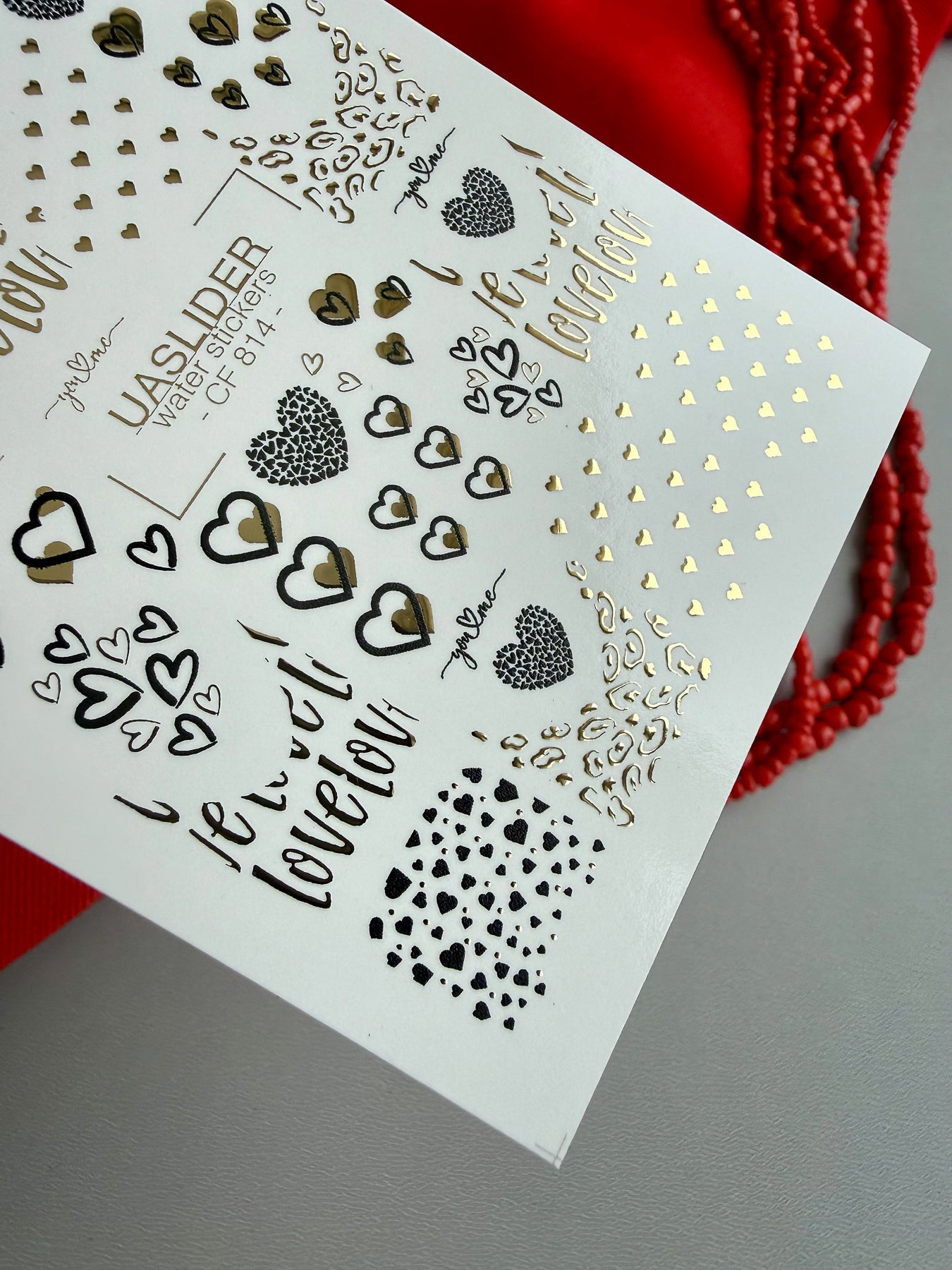 Love Text Heart Nail Decals — Mixed Hearts Gold Foil | CF - 814 - UASLIDER