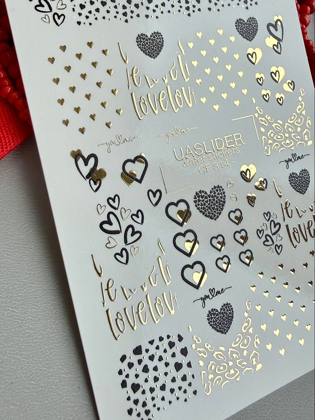 Love Text Heart Nail Decals — Mixed Hearts Gold Foil | CF - 814 - UASLIDER