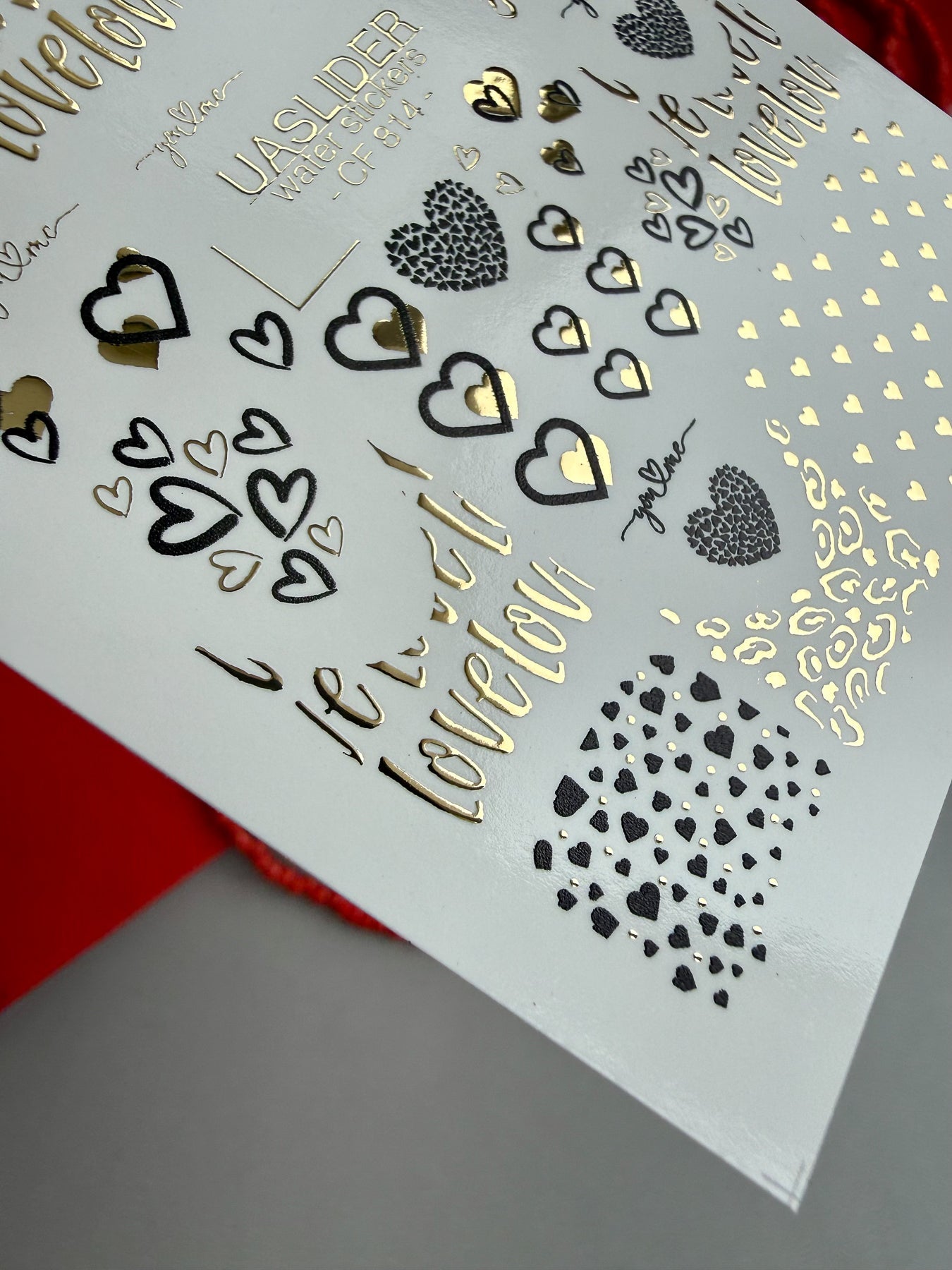 Love Text Heart Nail Decals — Mixed Hearts Gold Foil | CF - 814 - UASLIDER