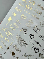 Love Text Nail Decals — Gold Foil Words & Hearts | Fg - 268 - UASLIDER