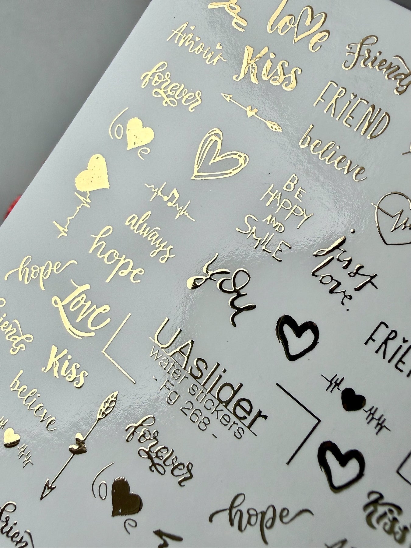 Love Text Nail Decals — Gold Foil Words & Hearts | Fg - 268 - UASLIDER