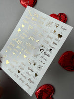 Love Text Nail Decals — Gold Foil Words & Hearts | Fg - 268 - UASLIDER