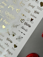 Love Text Nail Decals — Gold Foil Words & Hearts | Fg - 268 - UASLIDER