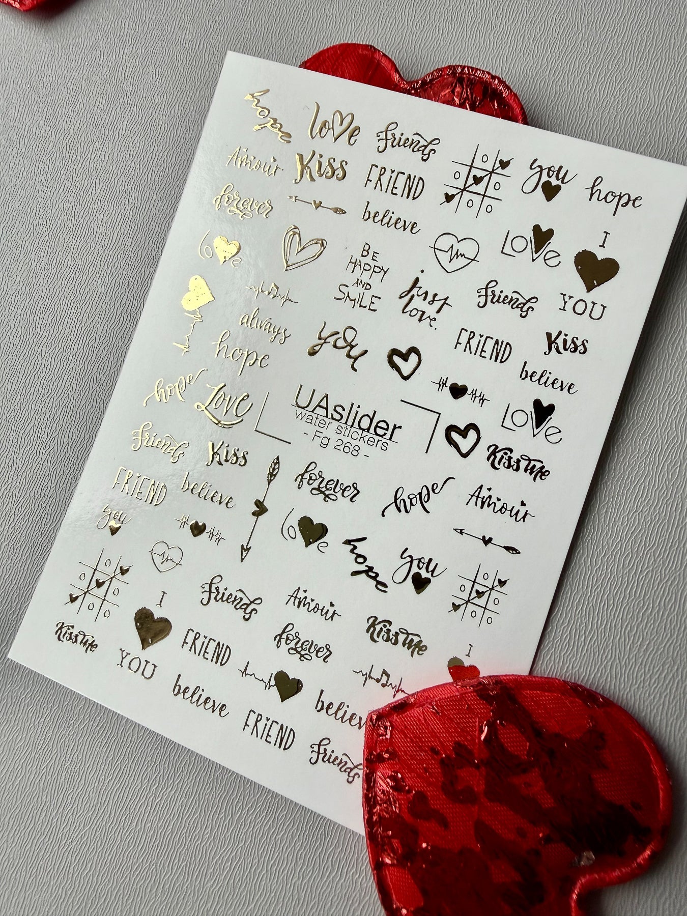 Love Text Nail Decals — Gold Foil Words & Hearts | Fg - 268 - UASLIDER