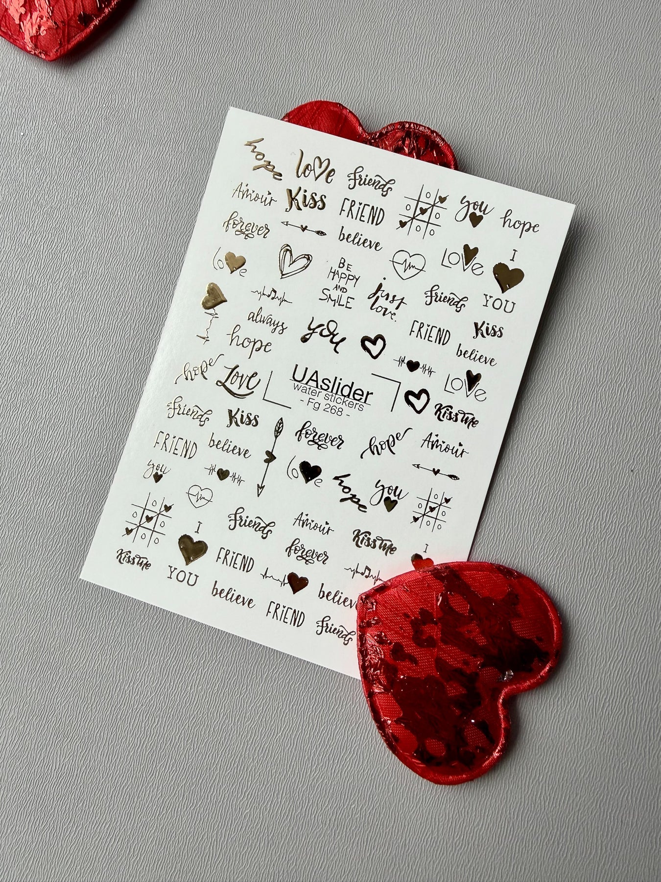 Love Text Nail Decals — Gold Foil Words & Hearts | Fg - 268 - UASLIDER