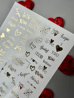Love Text Nail Decals — Gold Foil Words & Hearts | Fg - 268 - UASLIDER