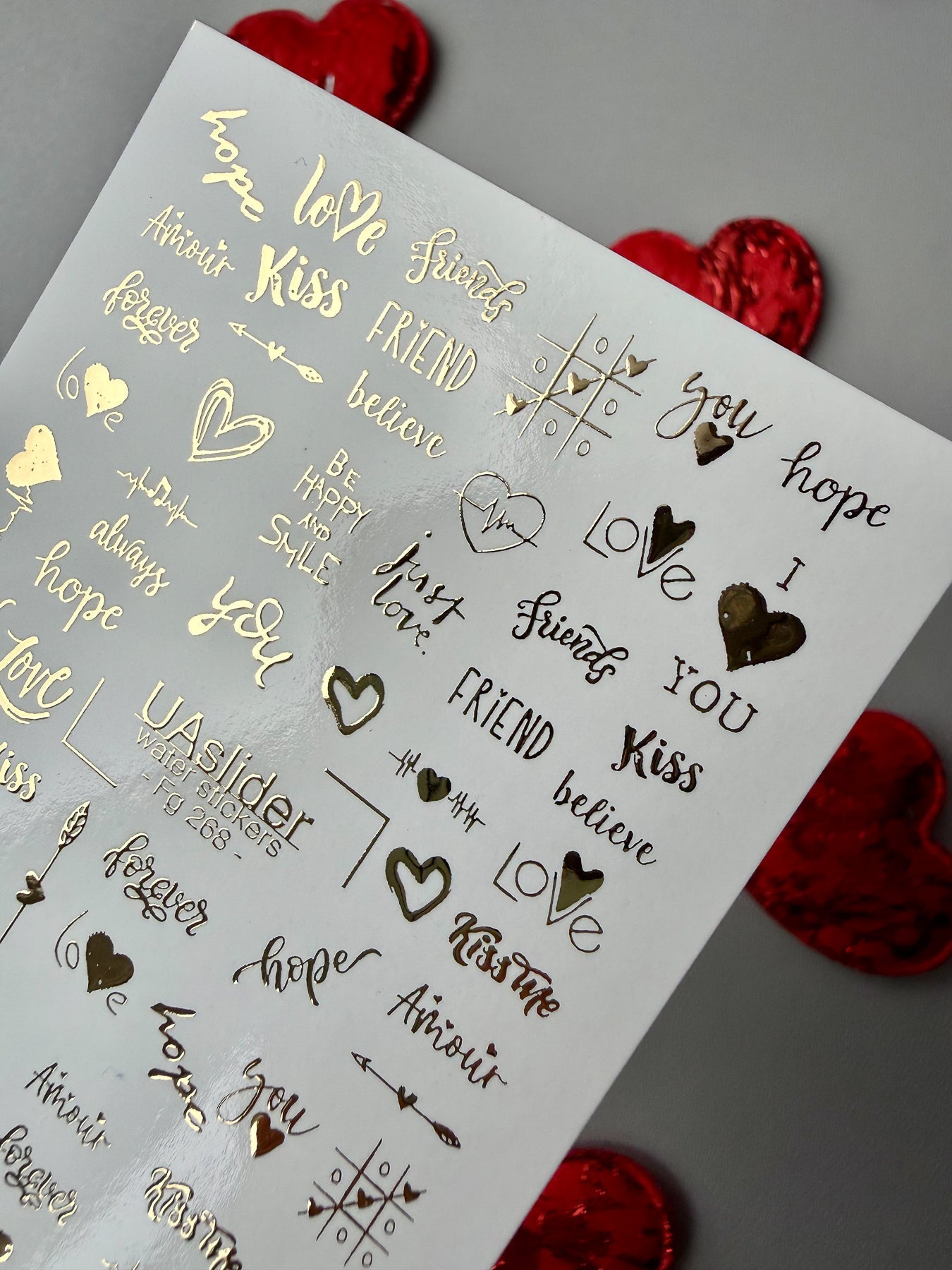 Love Text Nail Decals — Gold Foil Words & Hearts | Fg - 268 - UASLIDER
