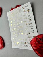 Love Text Nail Decals — Gold Foil Words & Hearts | Fg - 268 - UASLIDER