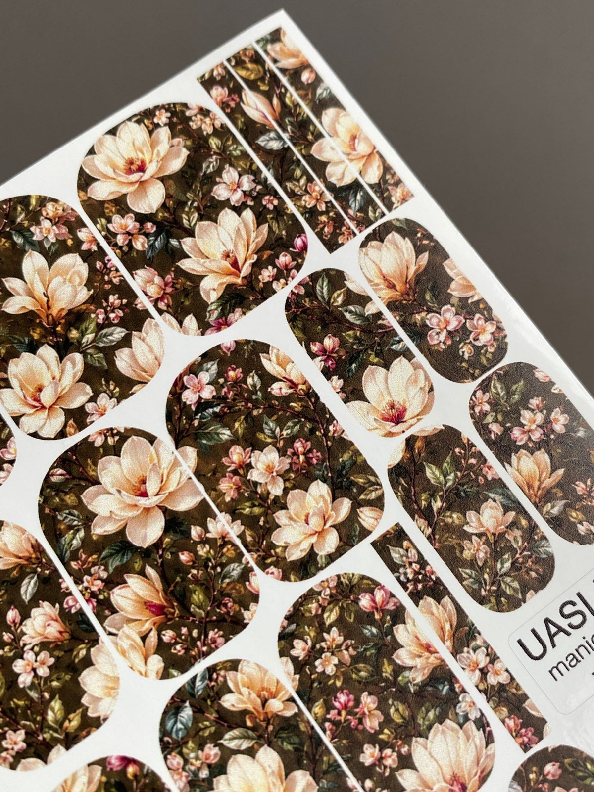 Magnolia Manicure Wraps — Dark Botanical Floral | mw-050 - UASLIDER