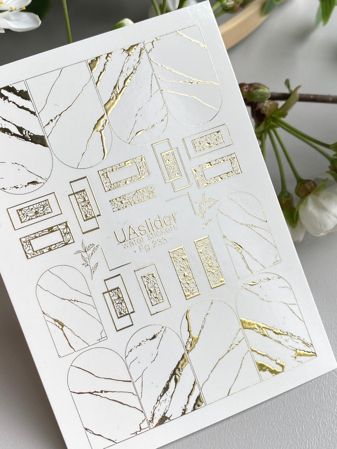 Marble Nail Decals — Gold Foil Stone & Lace Frames | Fg - 233 - UASLIDER