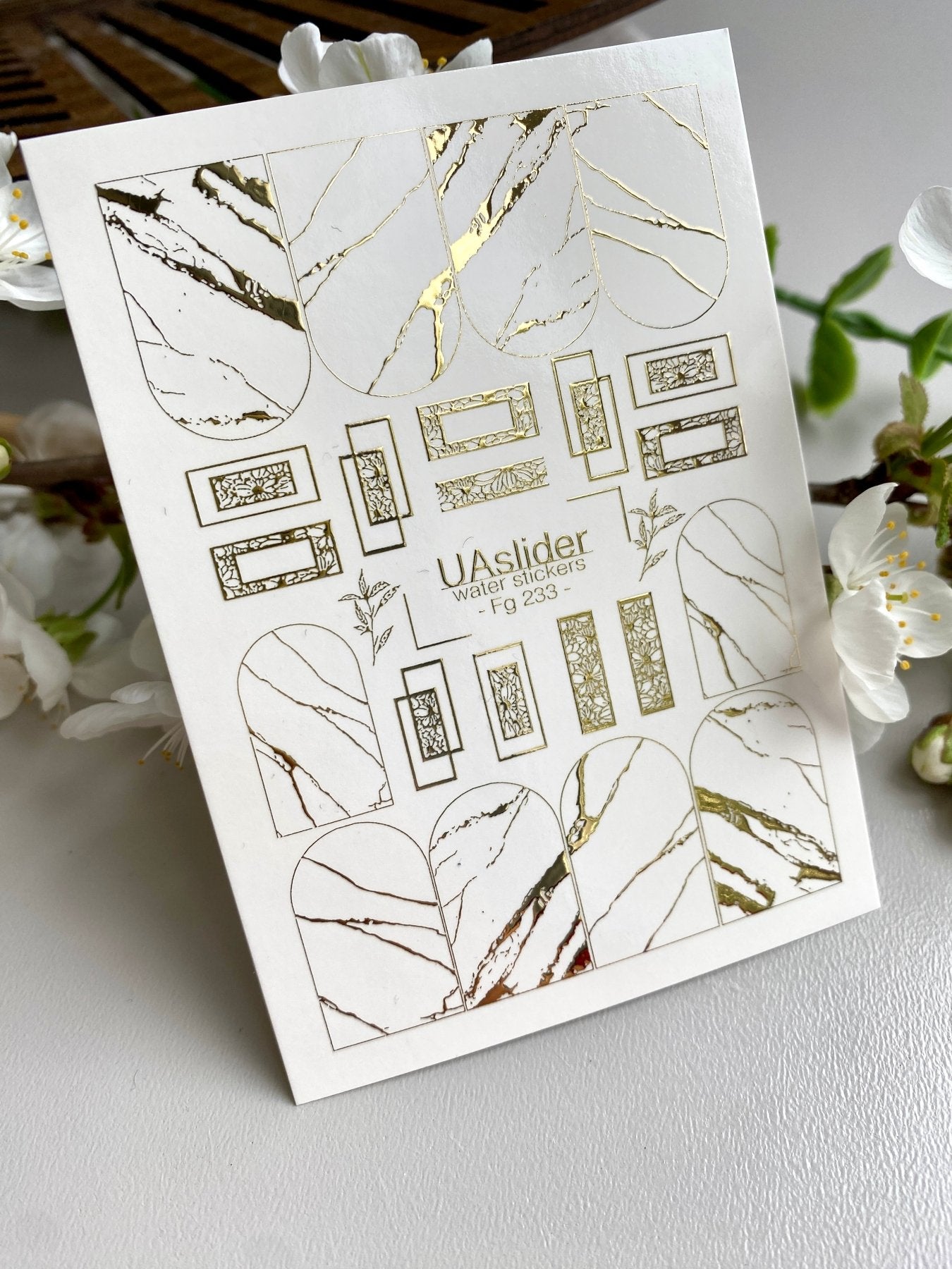 Marble Nail Decals — Gold Foil Stone & Lace Frames | Fg - 233 - UASLIDER