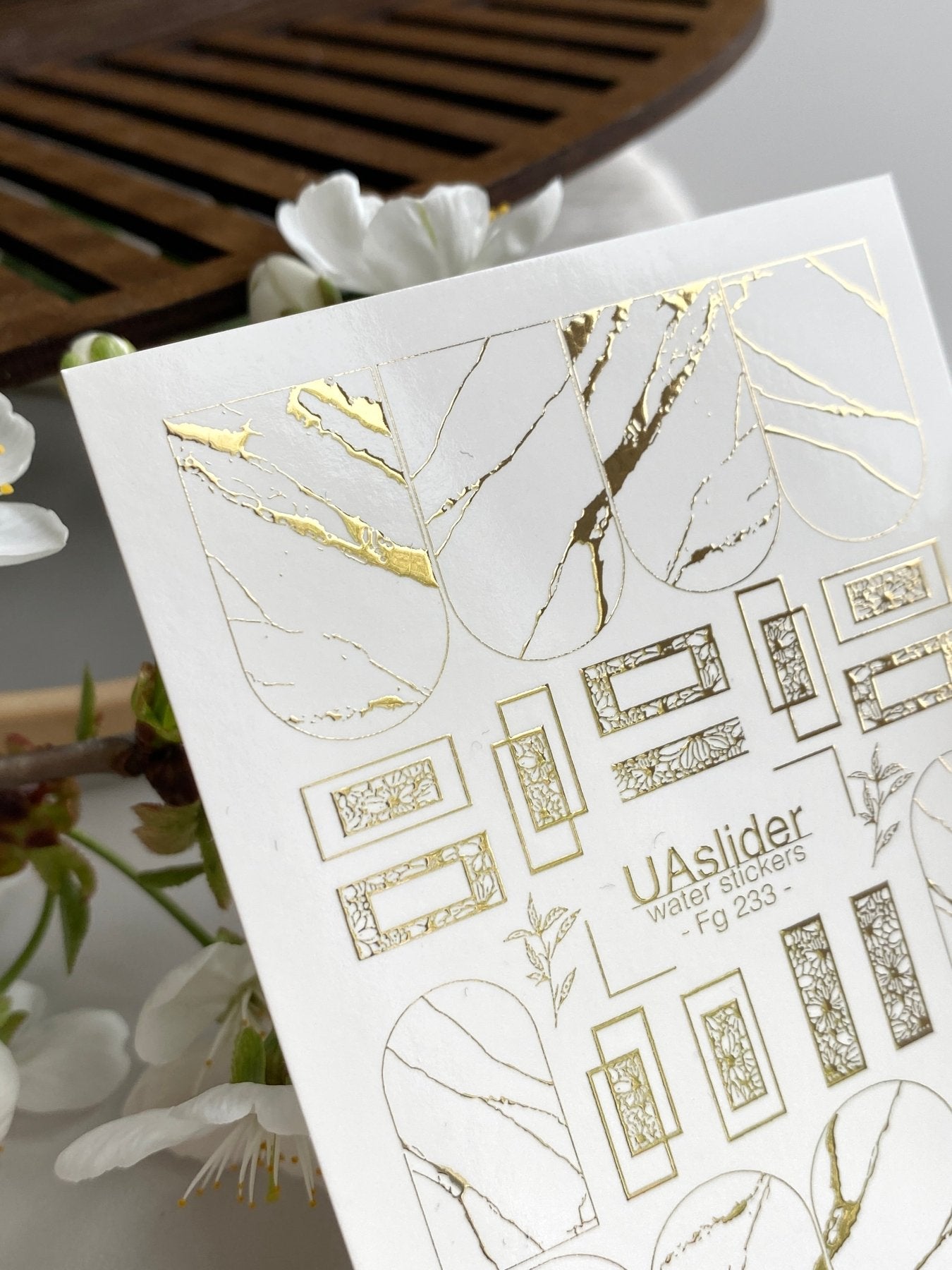 Marble Nail Decals — Gold Foil Stone & Lace Frames | Fg - 233 - UASLIDER