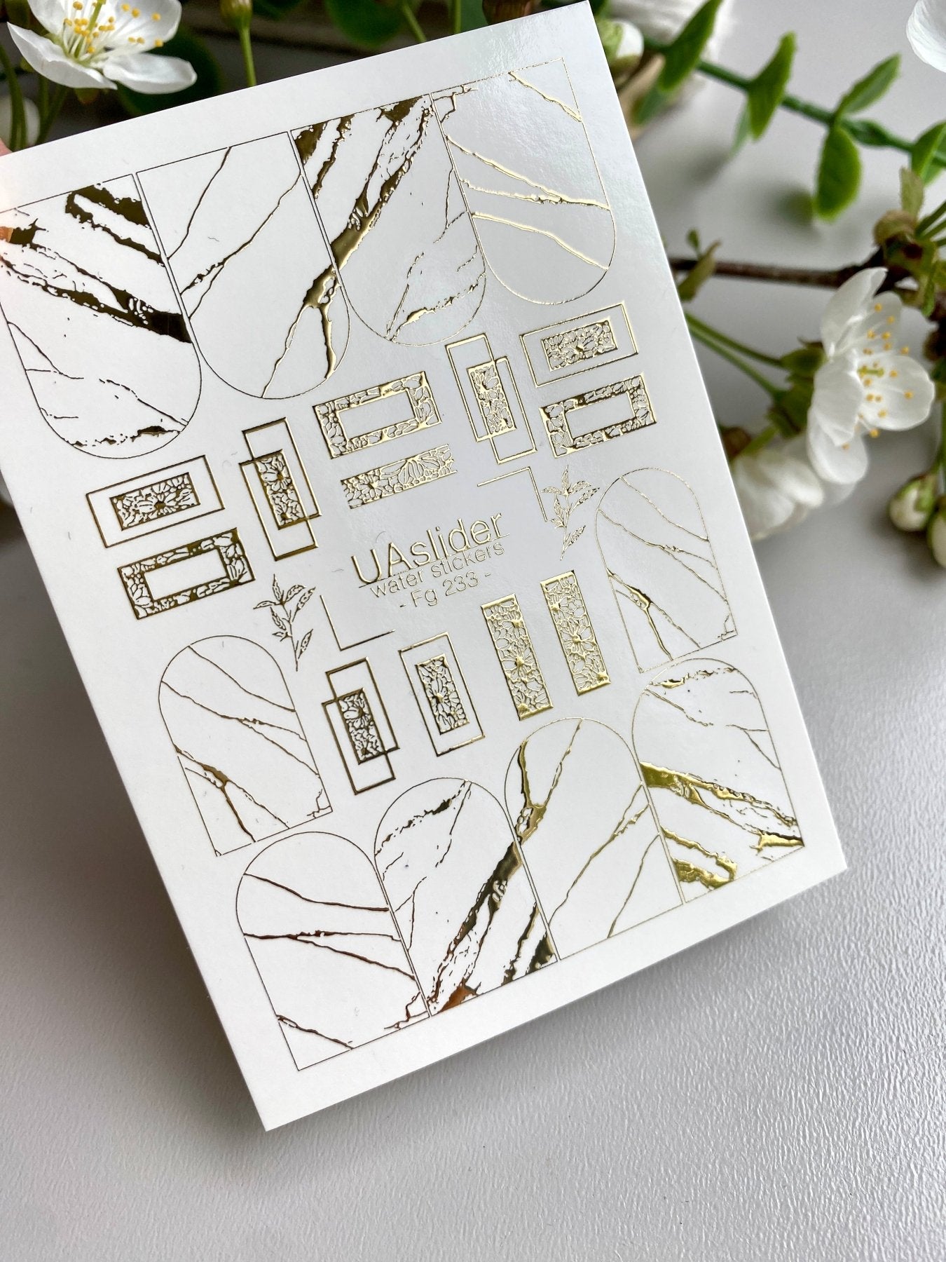 Marble Nail Decals — Gold Foil Stone & Lace Frames | Fg - 233 - UASLIDER