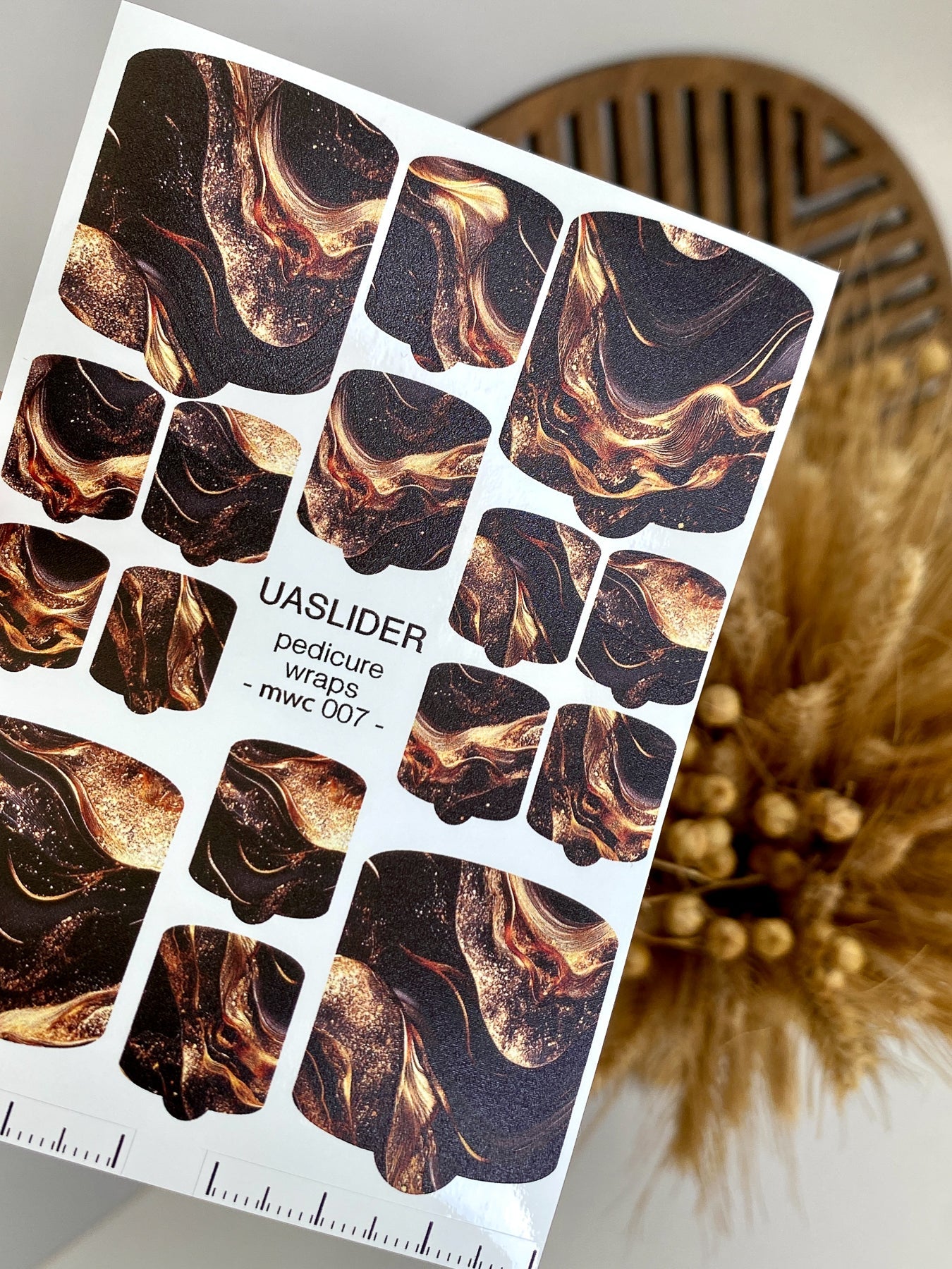 Marble Pedicure Nail Wraps — Black & Bronze Fluid Art | MWC-007 - UASLIDER