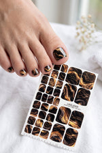Marble Pedicure Nail Wraps — Black & Bronze Watercolor Marble with Gold | PW-027 - UASLIDER