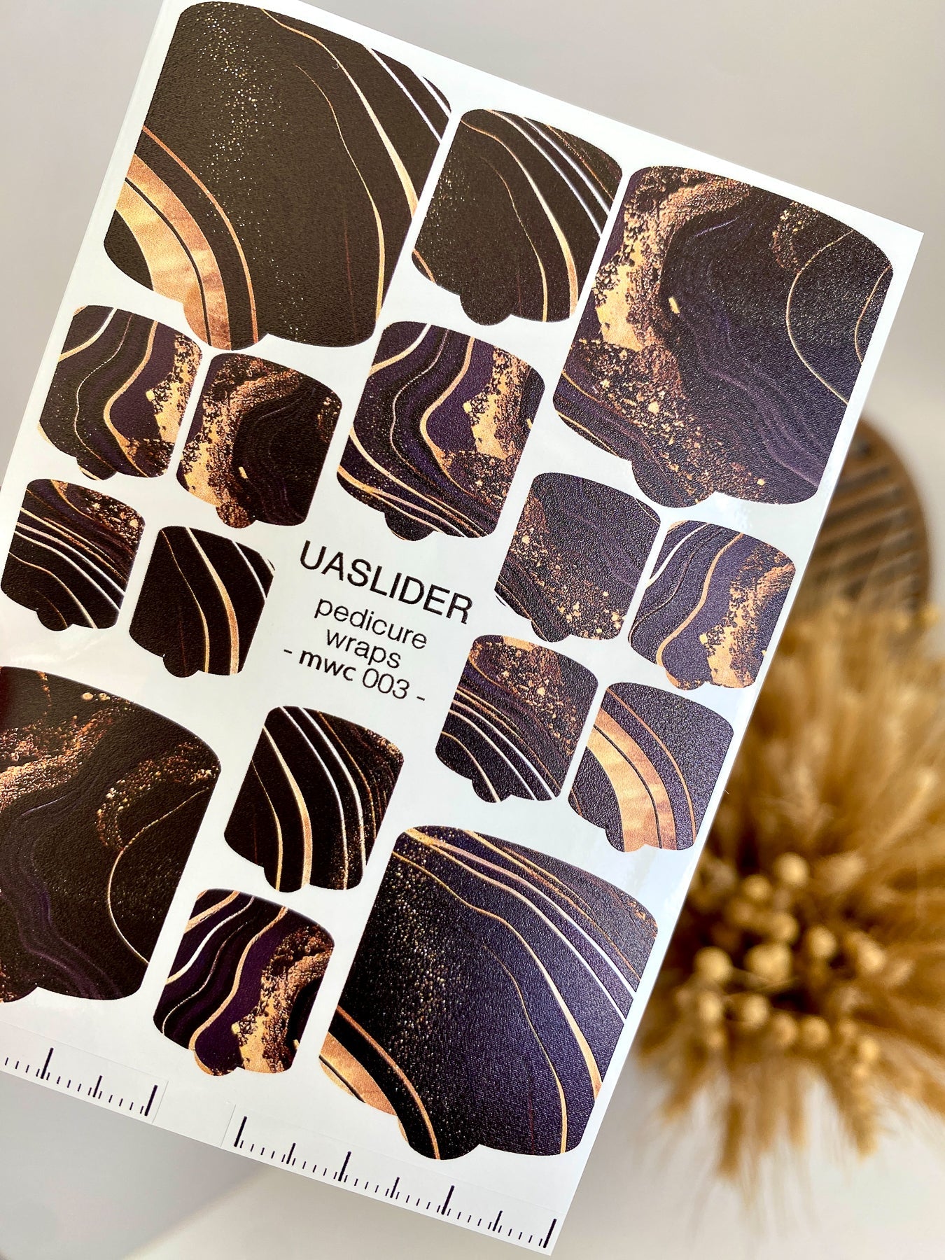 Marble Pedicure Nail Wraps — Black & Bronze Watercolor | MWC-003 - UASLIDER
