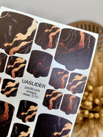 Marble Pedicure Nail Wraps — Black & Copper Wave Art | MWC-010 - UASLIDER