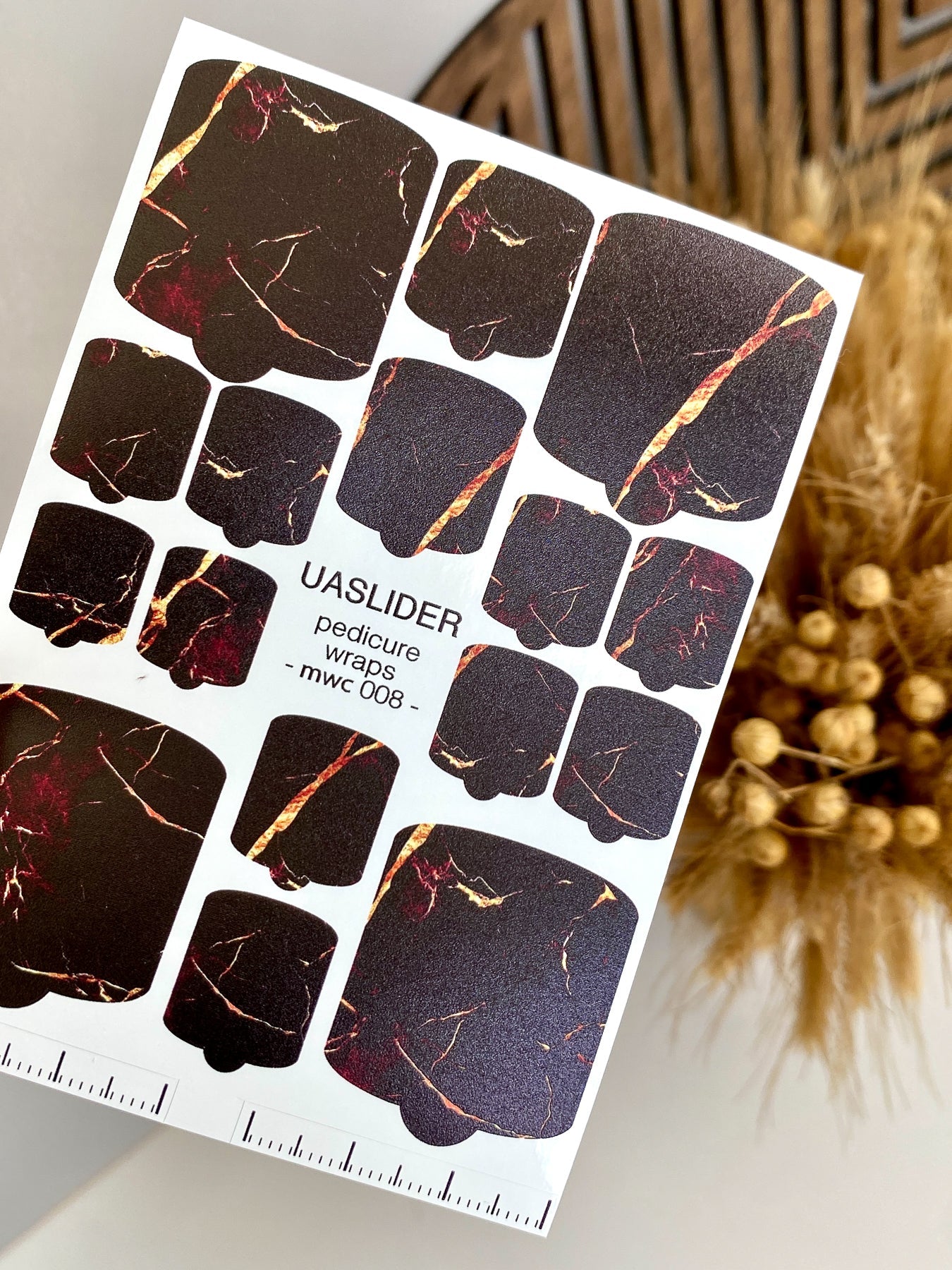 Marble Pedicure Nail Wraps — Black & Crimson Stone | MWC-008 - UASLIDER