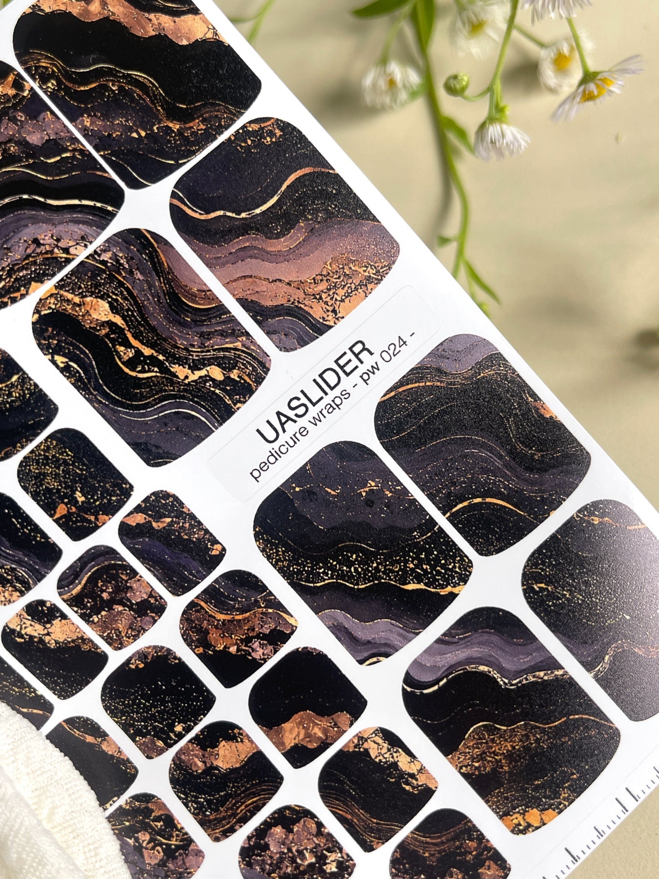 Marble Pedicure Nail Wraps — Black & Dark Navy Watercolor Marble with Gold | PW-024 - UASLIDER