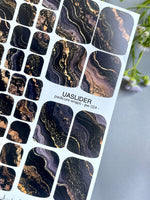 Marble Pedicure Nail Wraps — Black & Dark Navy Watercolor Marble with Gold | PW-024 - UASLIDER