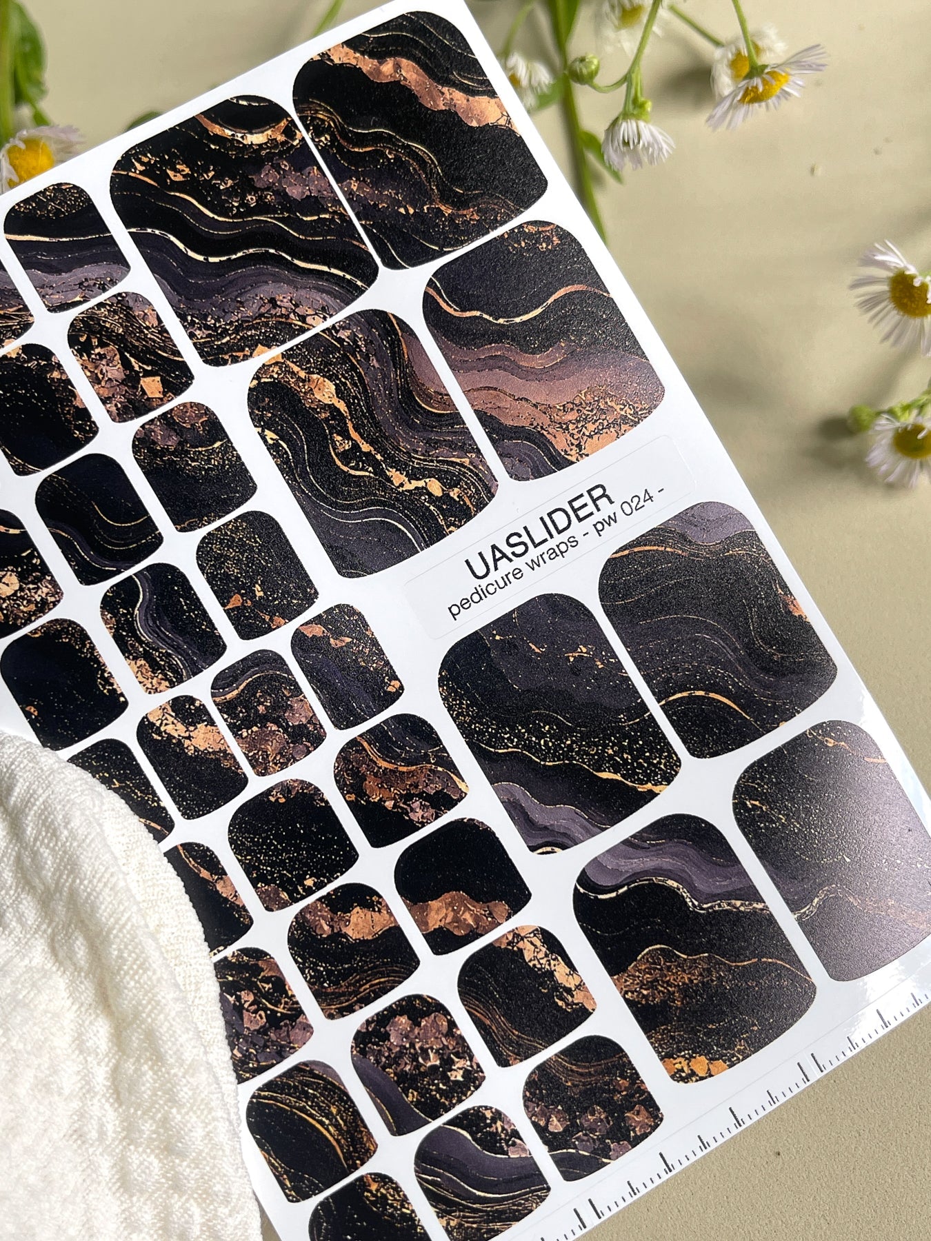 Marble Pedicure Nail Wraps — Black & Dark Navy Watercolor Marble with Gold | PW-024 - UASLIDER