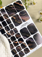 Marble Pedicure Nail Wraps — Black & Dark Navy Watercolor Marble with Gold | PW-024 - UASLIDER