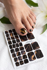 Marble Pedicure Nail Wraps — Black & Gold Swirl with Glitter | PW-005 - UASLIDER