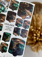 Marble Pedicure Nail Wraps — Dark Teal & Bronze Fluid Art | MWC-009 - UASLIDER