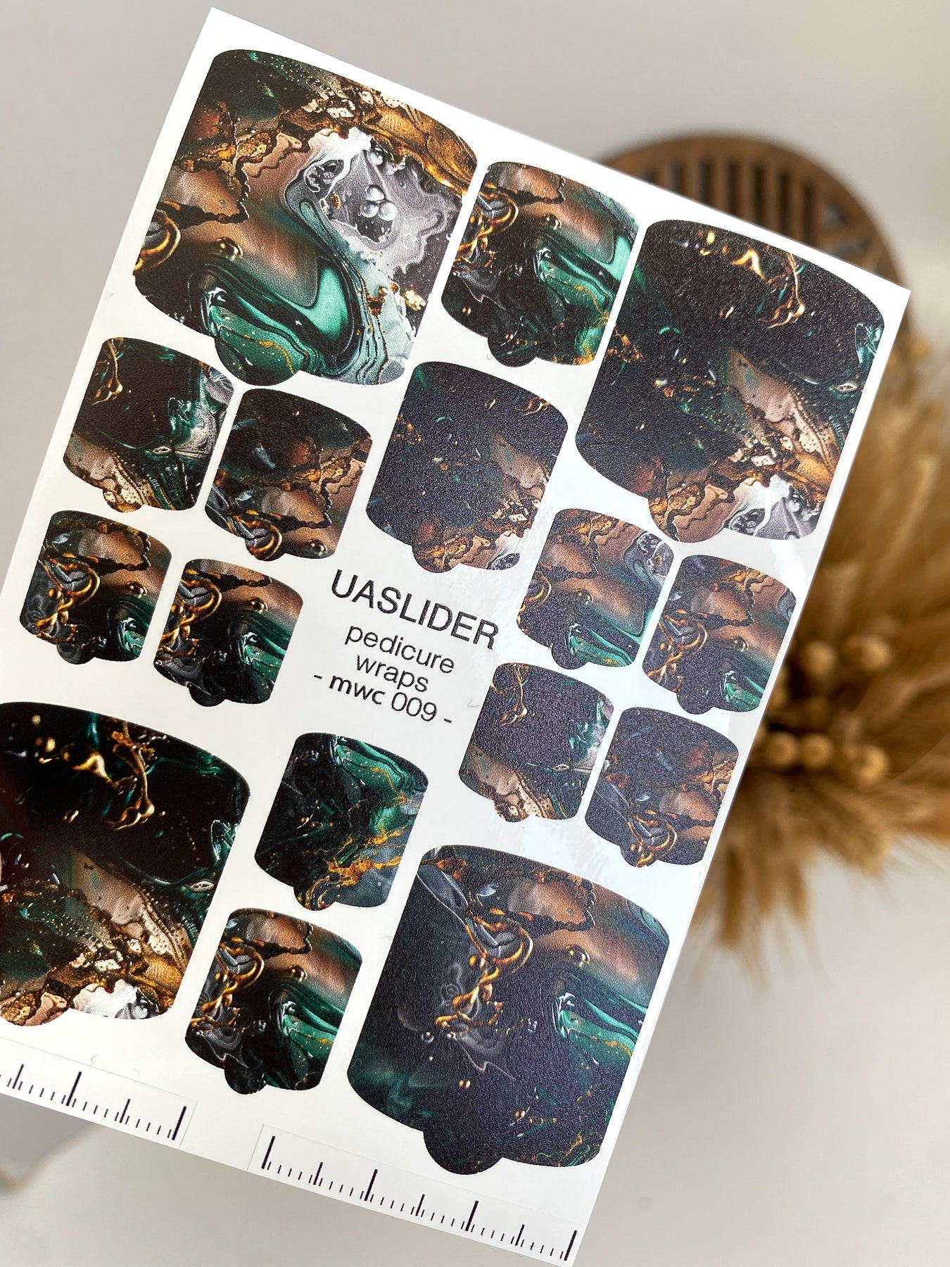 Marble Pedicure Nail Wraps — Dark Teal & Bronze Fluid Art | MWC-009 - UASLIDER