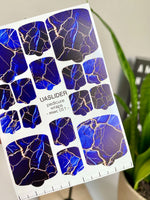 Marble Pedicure Nail Wraps — Deep Blue & Rose Gold Cracks | MWC-051 - UASLIDER