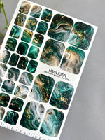 Marble Pedicure Nail Wraps — Emerald Green & Gold Marble | PW-036 - UASLIDER