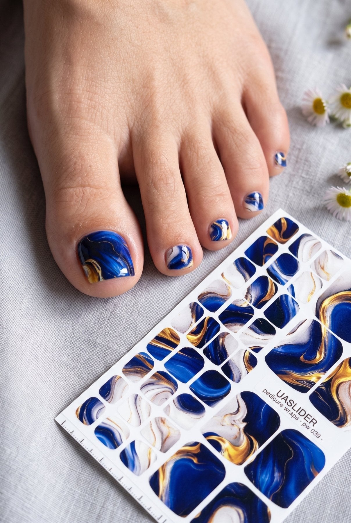Marble Pedicure Nail Wraps — Navy Blue & Gold Swirl | PW-039 - UASLIDER