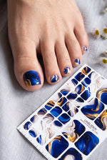 Marble Pedicure Nail Wraps — Navy Blue & Gold Swirl | PW-039 - UASLIDER