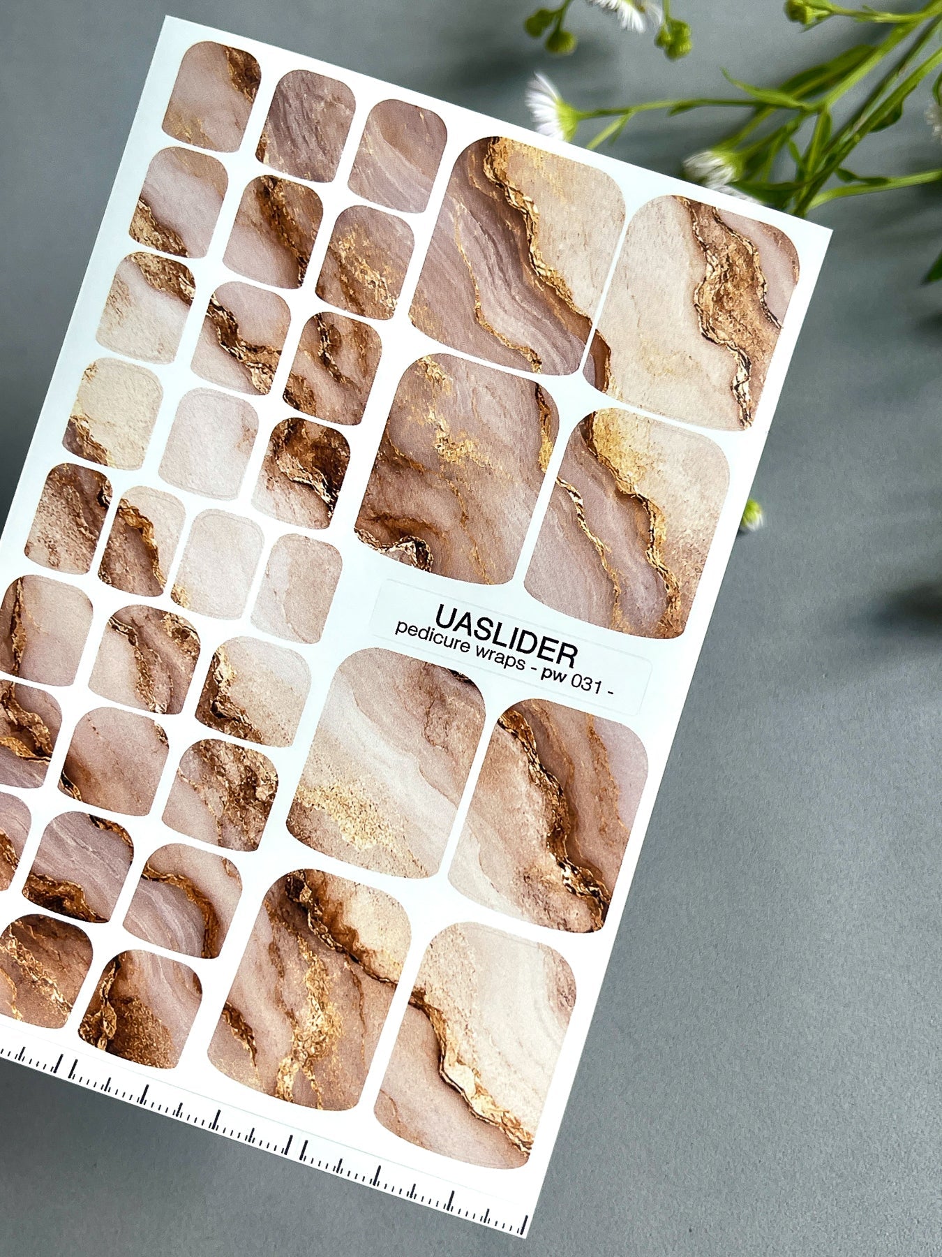Marble Pedicure Nail Wraps — Nude Beige Watercolor Marble with Gold | PW-031 - UASLIDER