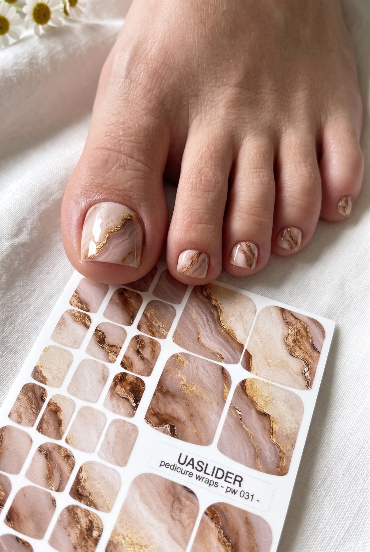 Marble Pedicure Nail Wraps — Nude Beige Watercolor Marble with Gold | PW-031 - UASLIDER