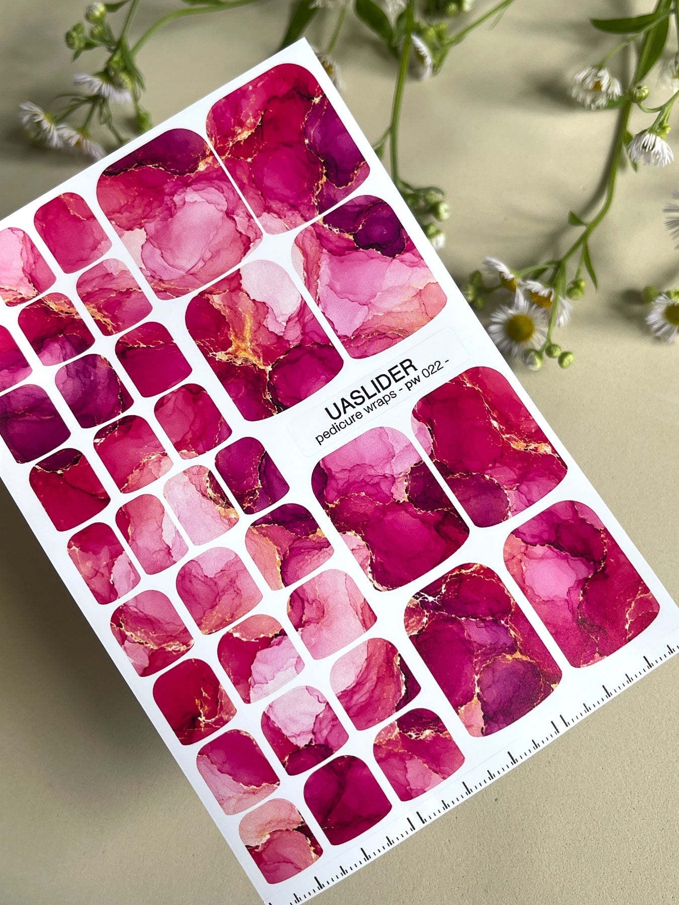 Marble Pedicure Nail Wraps — Pink & Magenta Watercolor Marble with Gold | PW-022 - UASLIDER