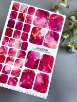 Marble Pedicure Nail Wraps — Pink & Magenta Watercolor Marble with Gold | PW-022 - UASLIDER