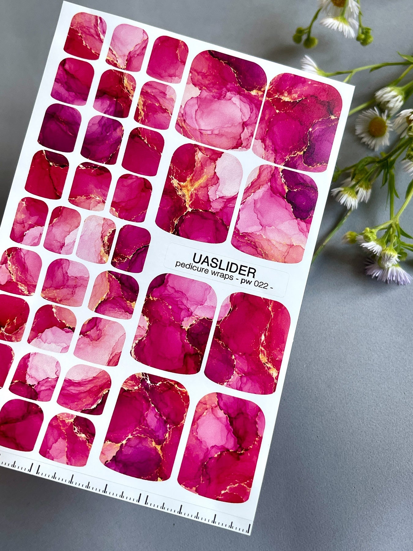 Marble Pedicure Nail Wraps — Pink & Magenta Watercolor Marble with Gold | PW-022 - UASLIDER