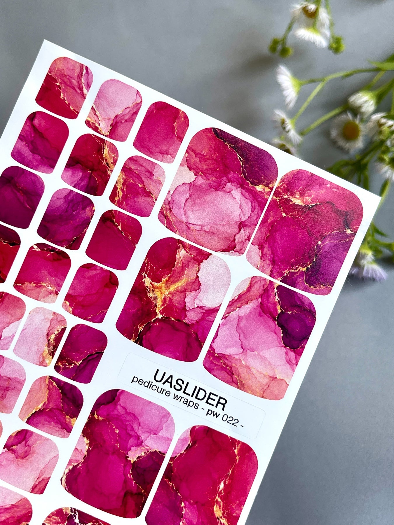 Marble Pedicure Nail Wraps — Pink & Magenta Watercolor Marble with Gold | PW-022 - UASLIDER