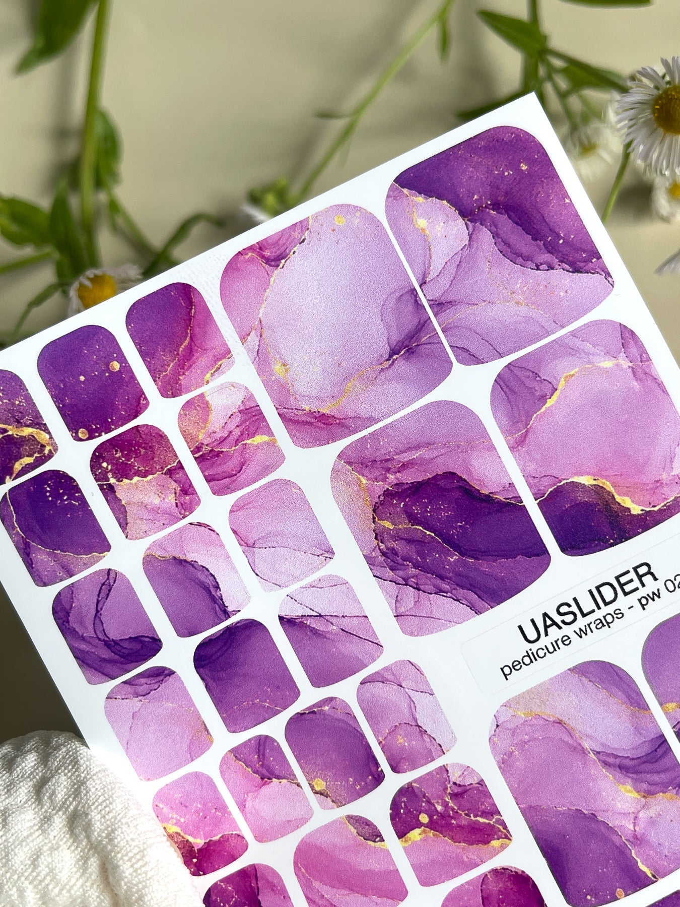 Marble Pedicure Nail Wraps — Purple & Lilac Watercolor Marble with Gold | PW-023 - UASLIDER