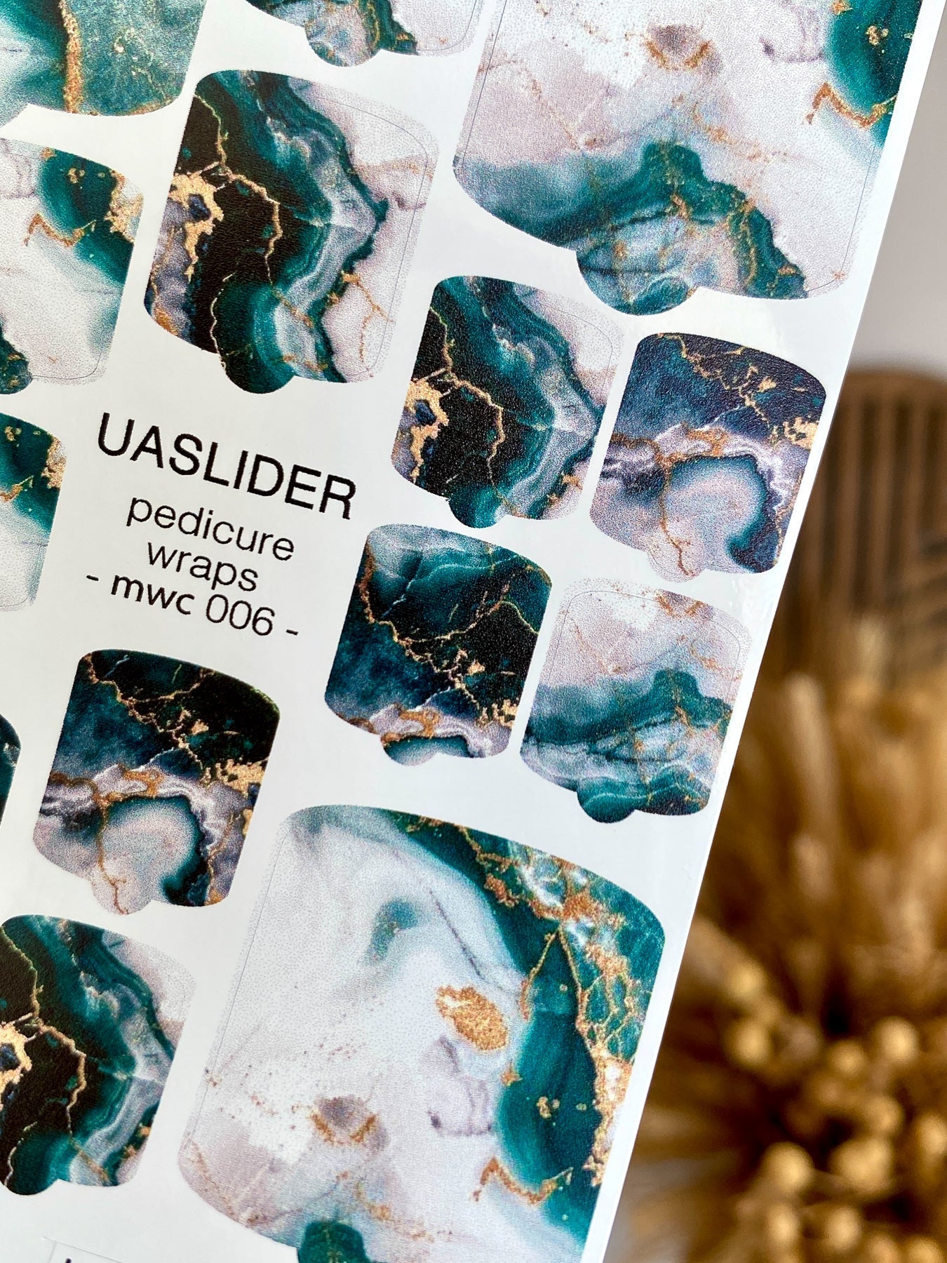 Marble Pedicure Nail Wraps — Teal & Stone Watercolor | MWC-006 - UASLIDER