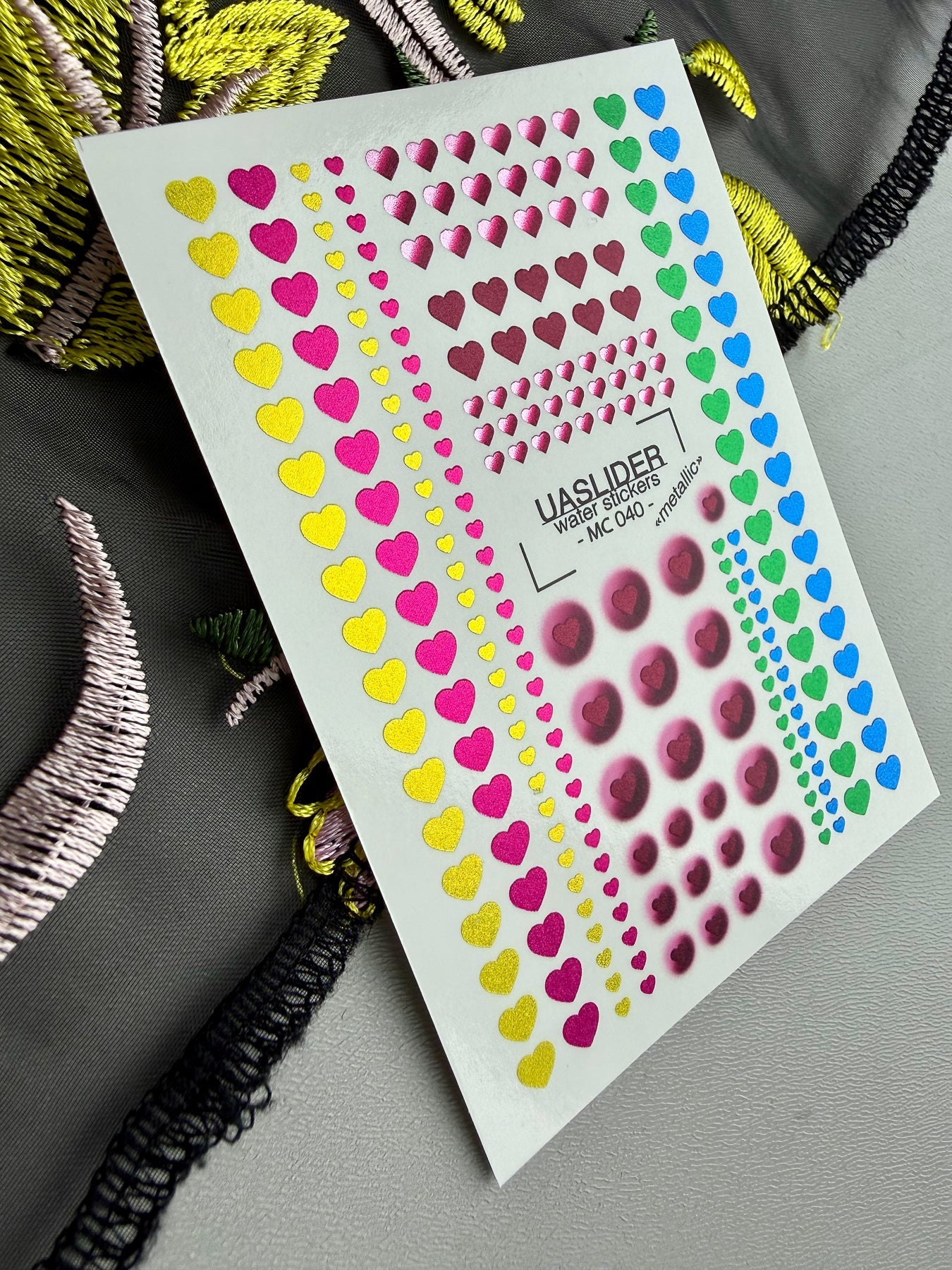 Metallic Heart Nail Decals — Rainbow Gradient Hearts | MC-040 - UASLIDER