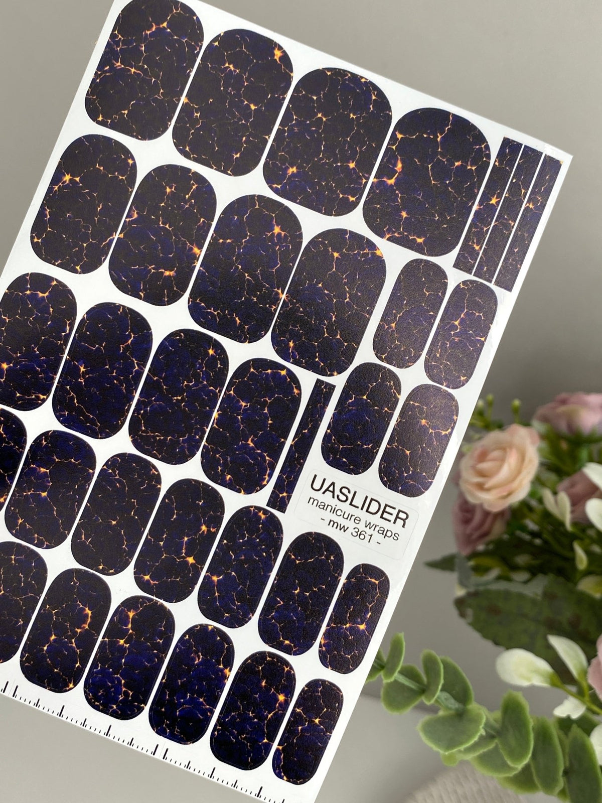 Midnight Crackle Manicure Nail Wraps — Navy with Amber Veins | mw-361 - UASLIDER