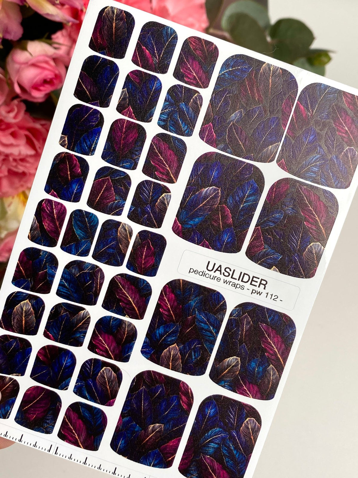 Midnight Leaves Pedicure Wraps — Blue & Magenta Botanical | pw-112 - UASLIDER