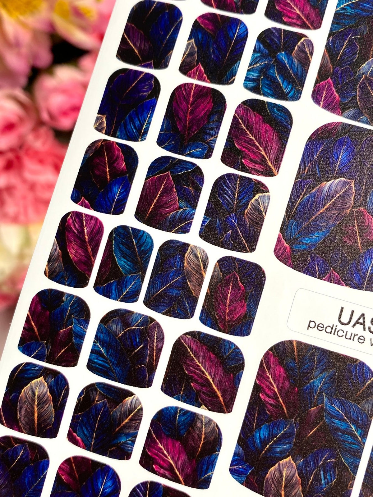 Midnight Leaves Pedicure Wraps — Blue & Magenta Botanical | pw-112 - UASLIDER