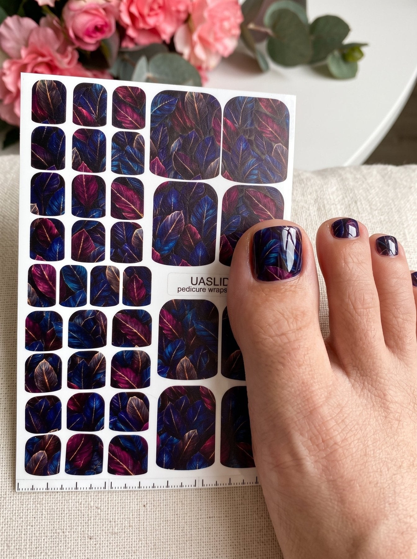 Midnight Leaves Pedicure Wraps — Blue & Magenta Botanical | pw-112 - UASLIDER