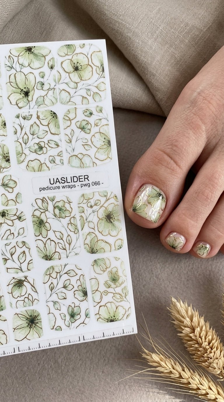 Mint Floral Pedicure Wraps — Gold Foil Outline | pwg-066 - UASLIDER