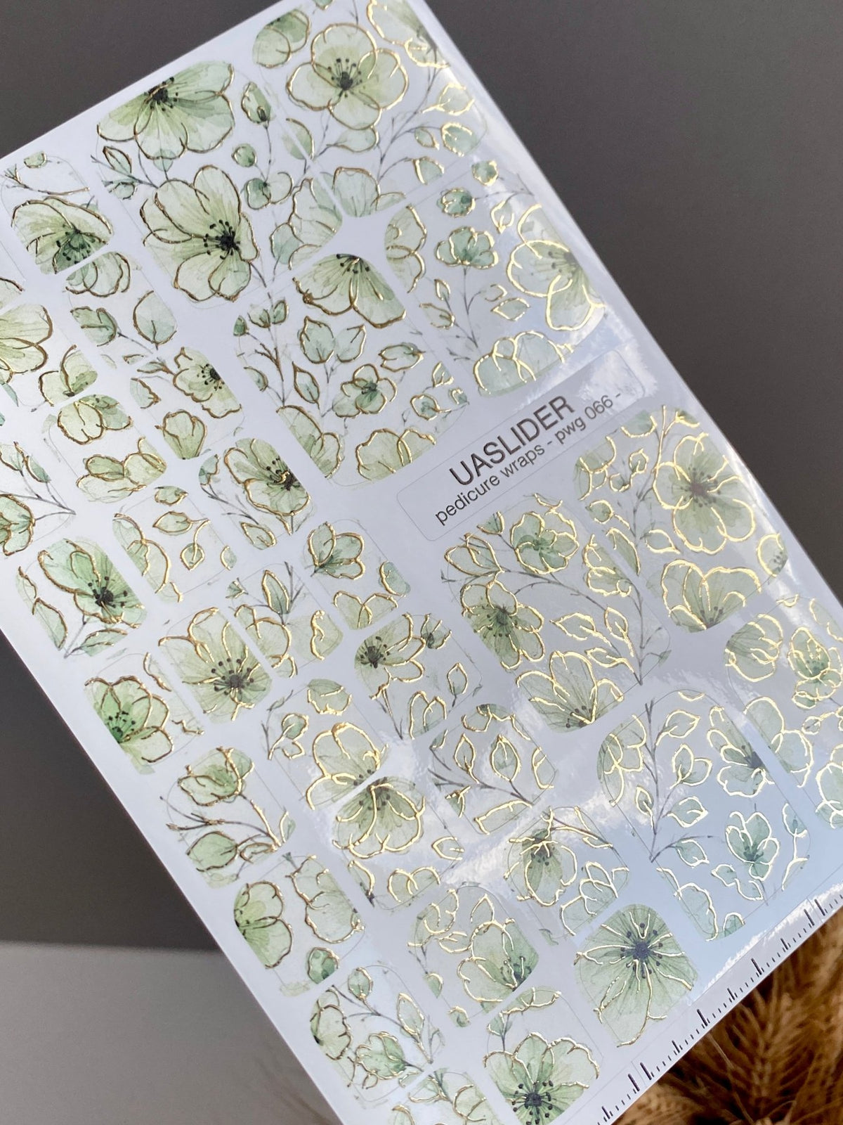 Mint Floral Pedicure Wraps — Gold Foil Outline | pwg-066 - UASLIDER