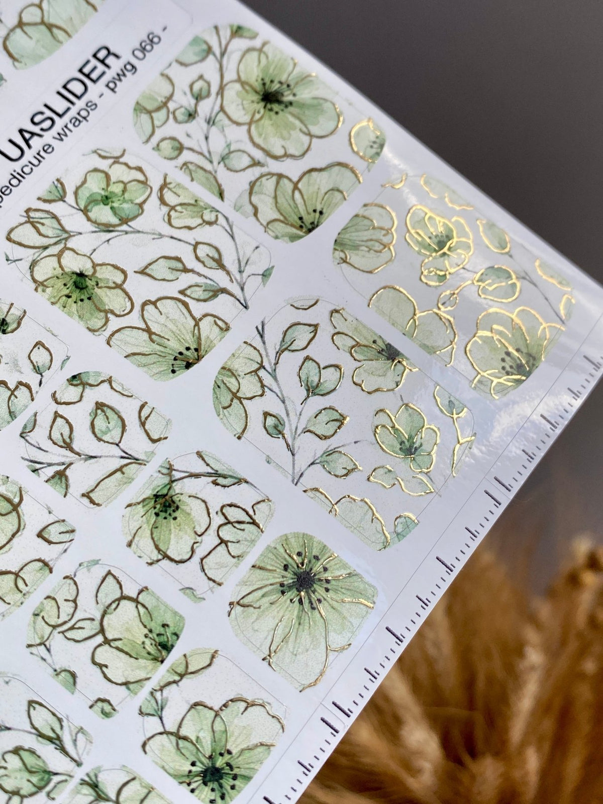 Mint Floral Pedicure Wraps — Gold Foil Outline | pwg-066 - UASLIDER