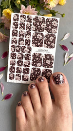Monochrome Peony Pedicure Nail Wraps — Blush on Deep Brown | PW-057 - UASLIDER